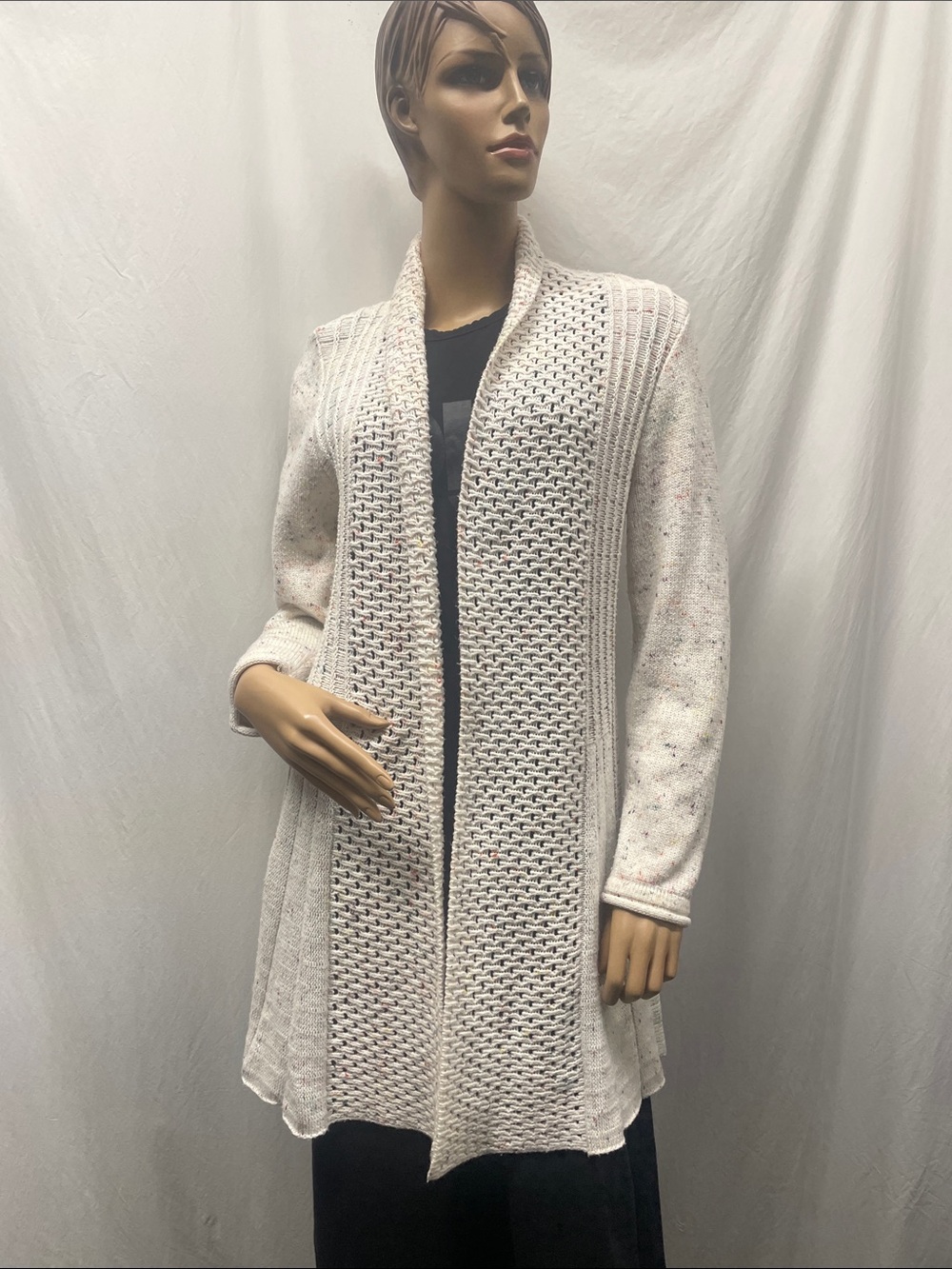 Adrienne Vittadini Women's Cream Speckle Open-Front Knit Cardigan Sweater
